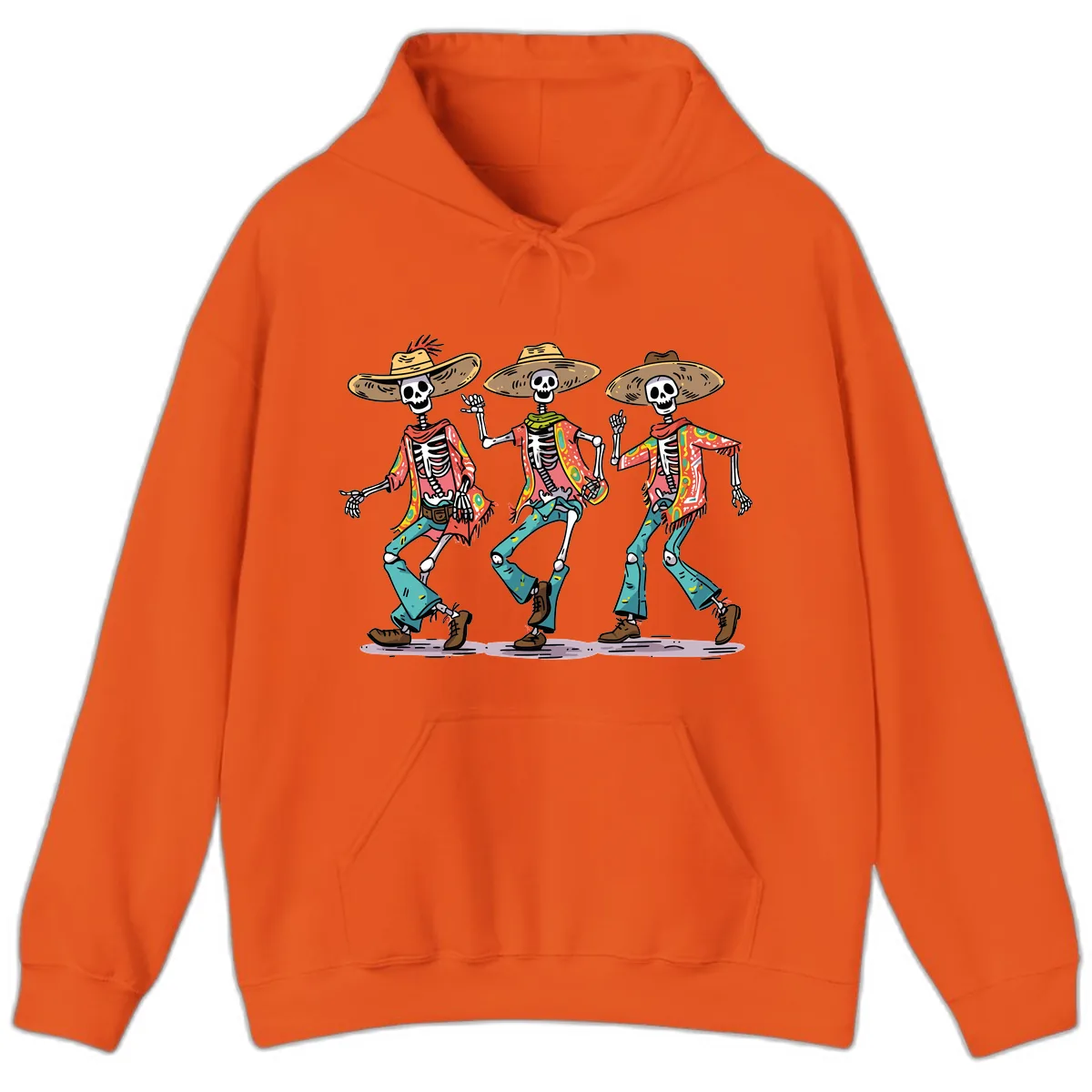 Dancing Skeletons Fiesta Style Hoodie in Orange