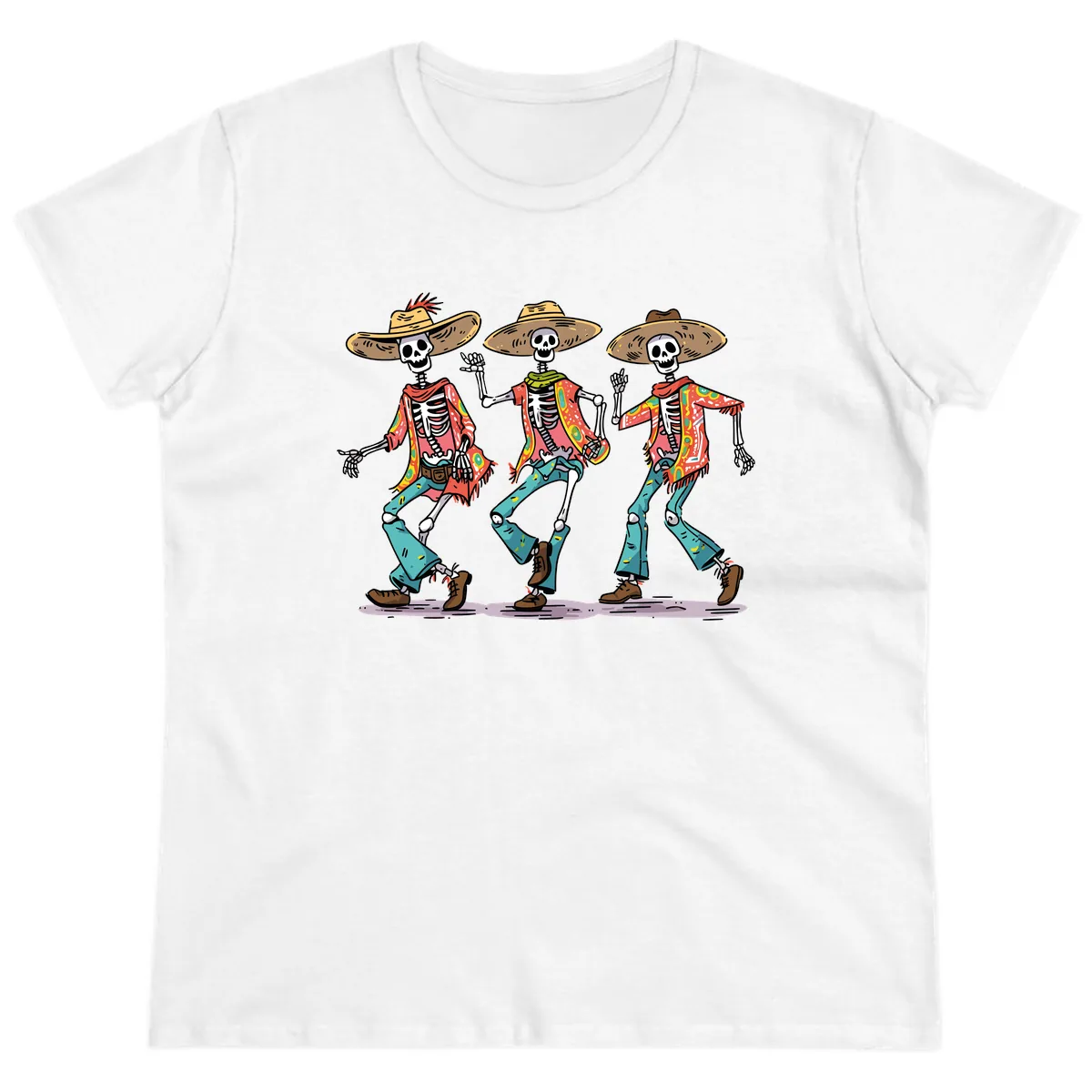 Dancing Skeletons Fiesta Style Ladies Tee in White