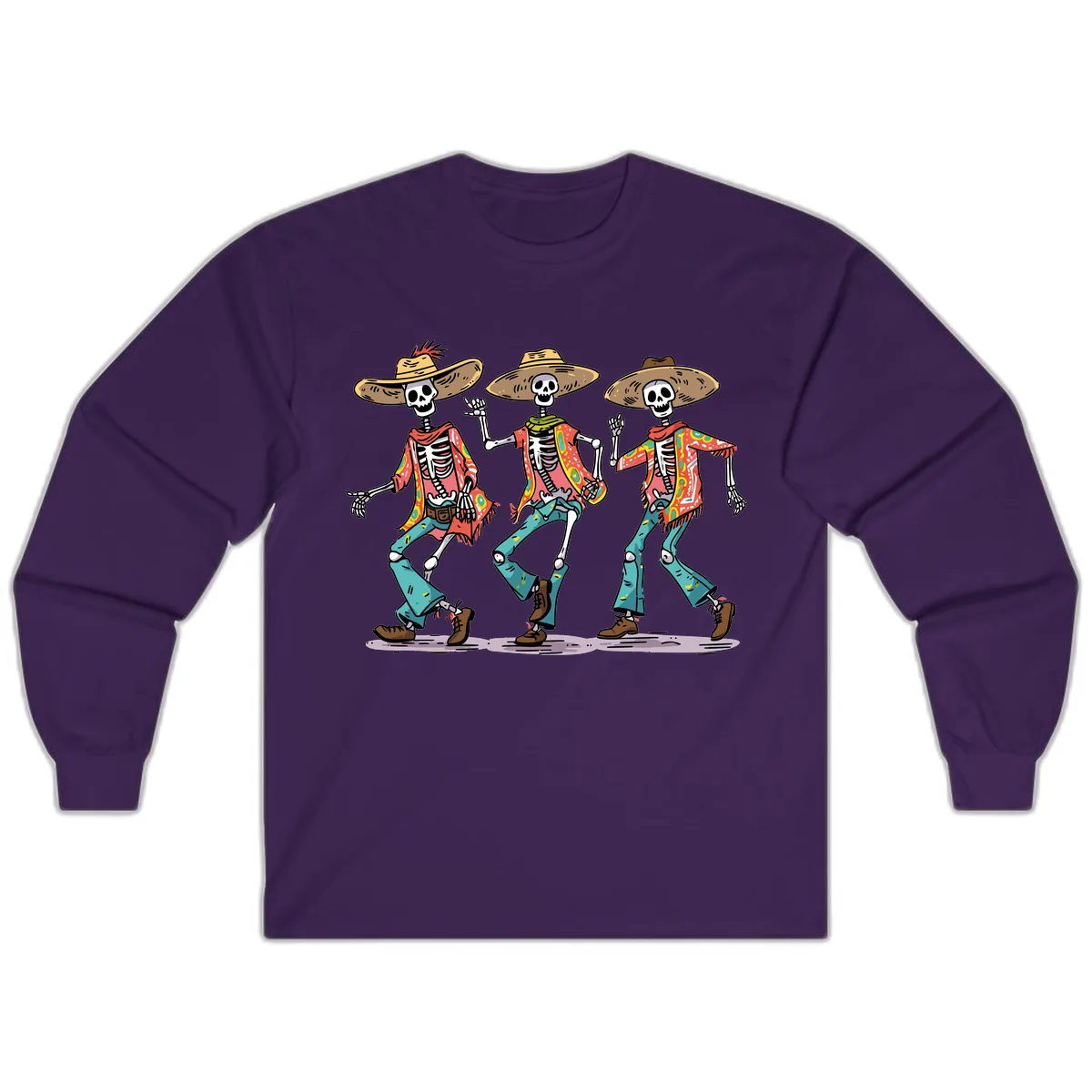 Dancing Skeletons Fiesta Style Long Sleeve in Purple