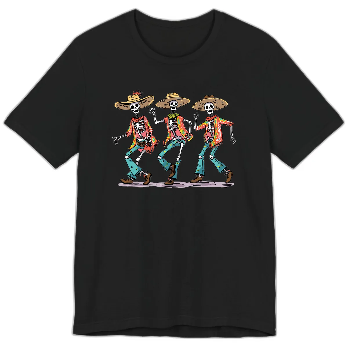 Dancing Skeletons Fiesta Style Premium T-Shirt in Black
