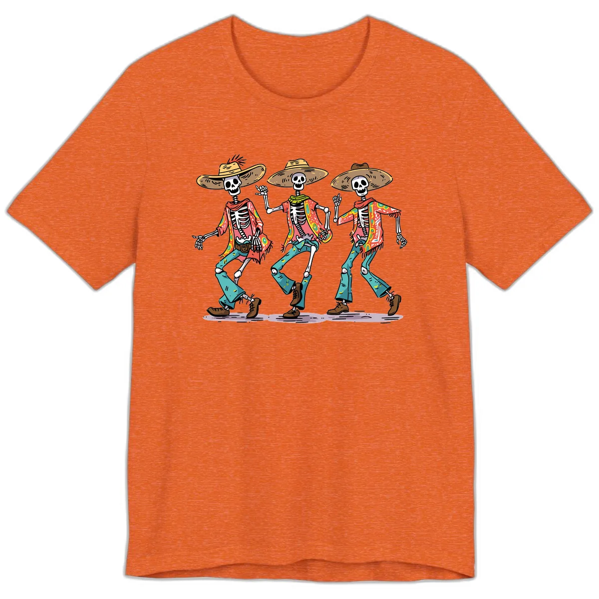 Dancing Skeletons Fiesta Style Premium T-Shirt in Heather Orange
