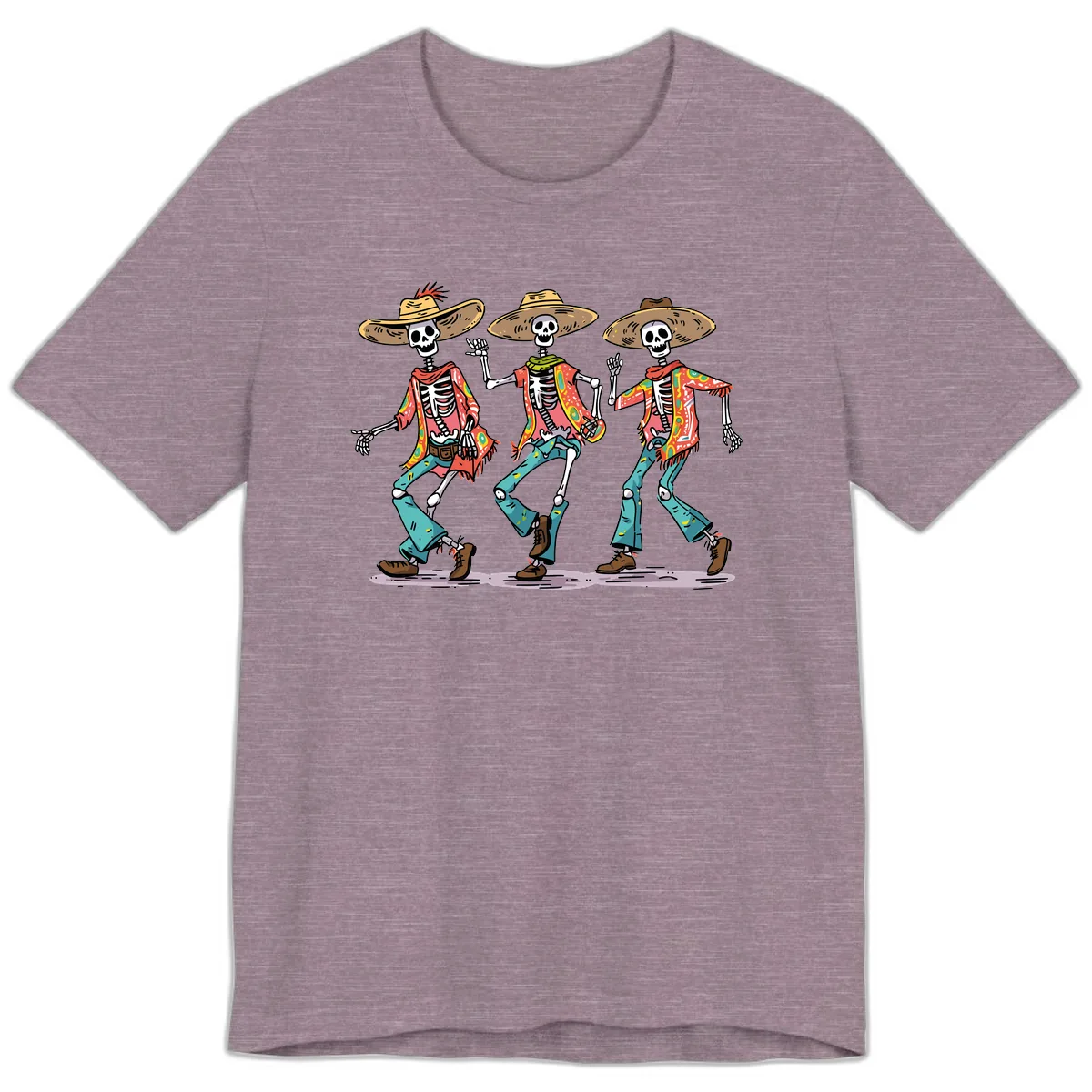 Dancing Skeletons Fiesta Style Premium T-Shirt in Heather Purple