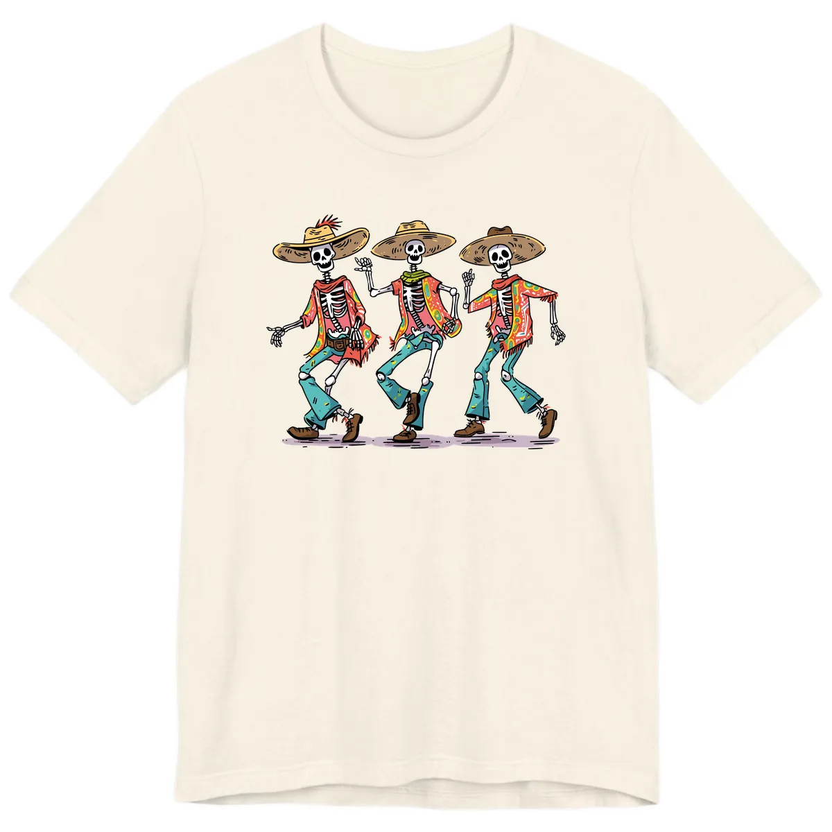 Dancing Skeletons Fiesta Style Premium T-Shirt in Natural