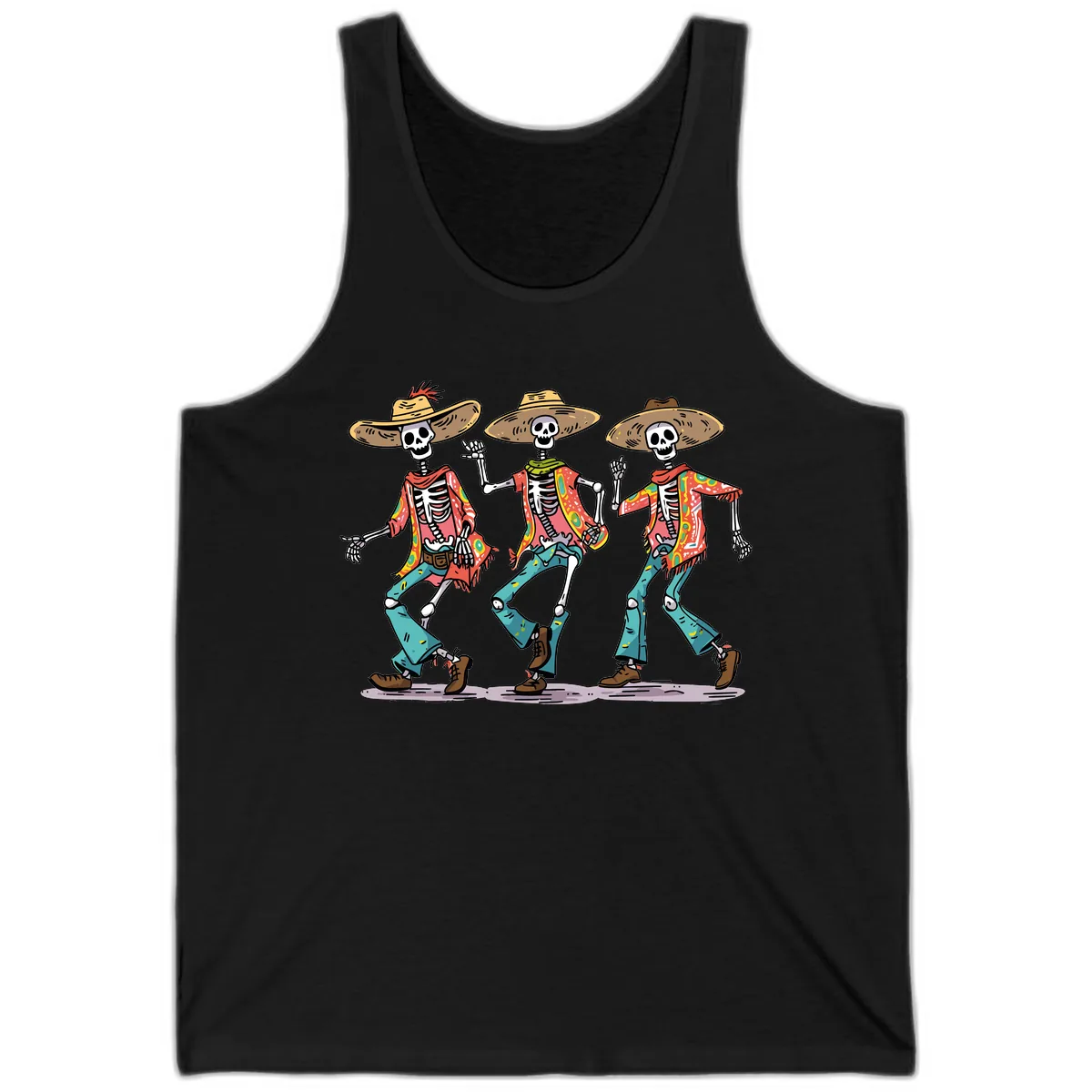Dancing Skeletons Fiesta Style Tank in Black
