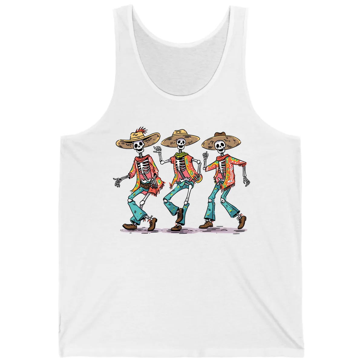 Dancing Skeletons Fiesta Style Tank in White