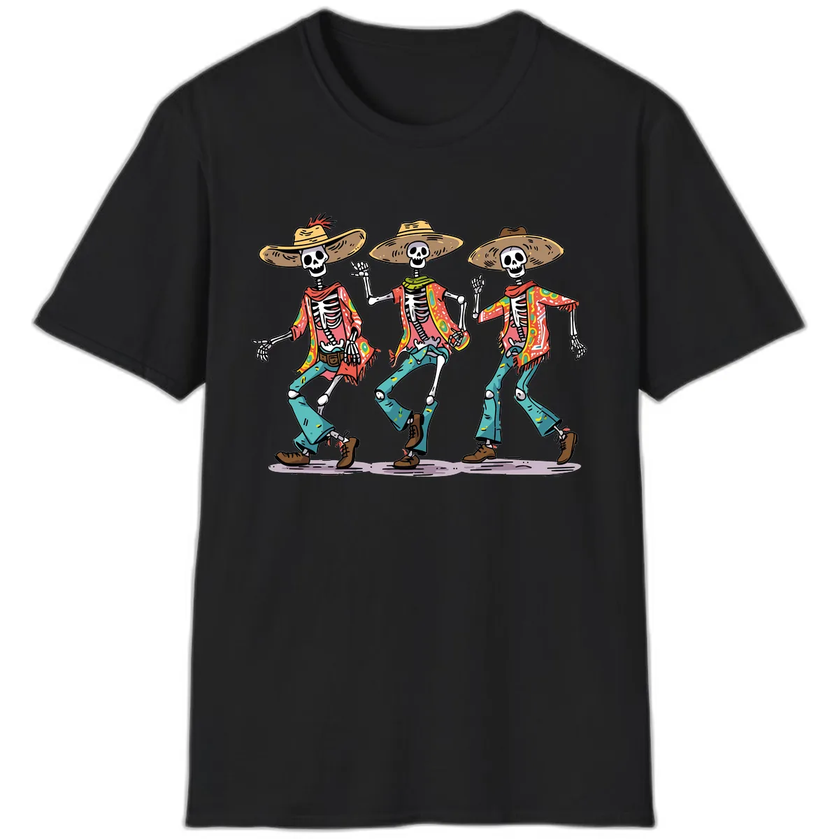 Dancing Skeletons Fiesta Style T-Shirt in Black