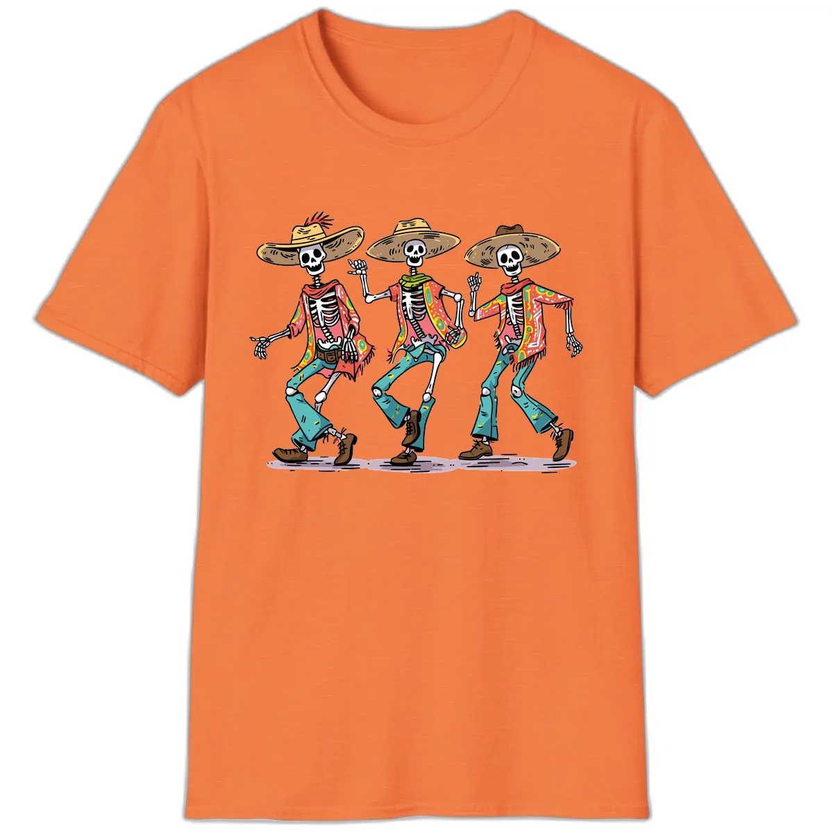 Dancing Skeletons Fiesta Style T-Shirt in Heather Orange