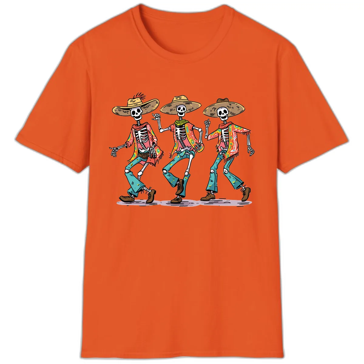 Dancing Skeletons Fiesta Style T-Shirt in Orange