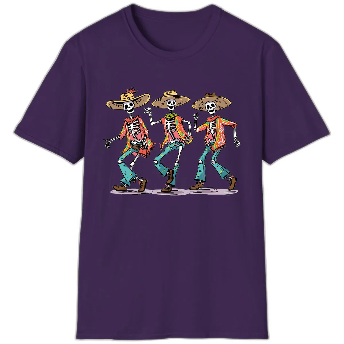 Dancing Skeletons Fiesta Style T-Shirt in Purple