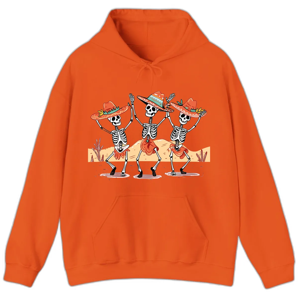 Dancing Skeletons Fiesta Hoodie in Orange