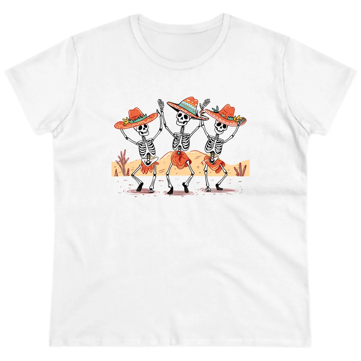 Dancing Skeletons Fiesta Ladies Tee in White