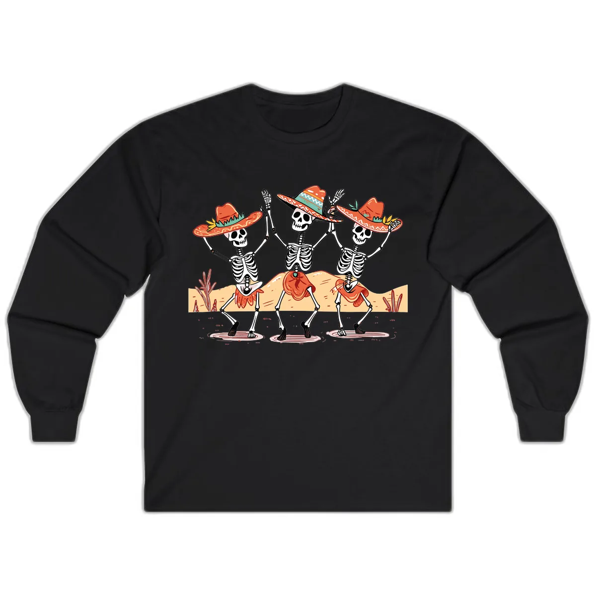 Dancing Skeletons Fiesta Long Sleeve in Black