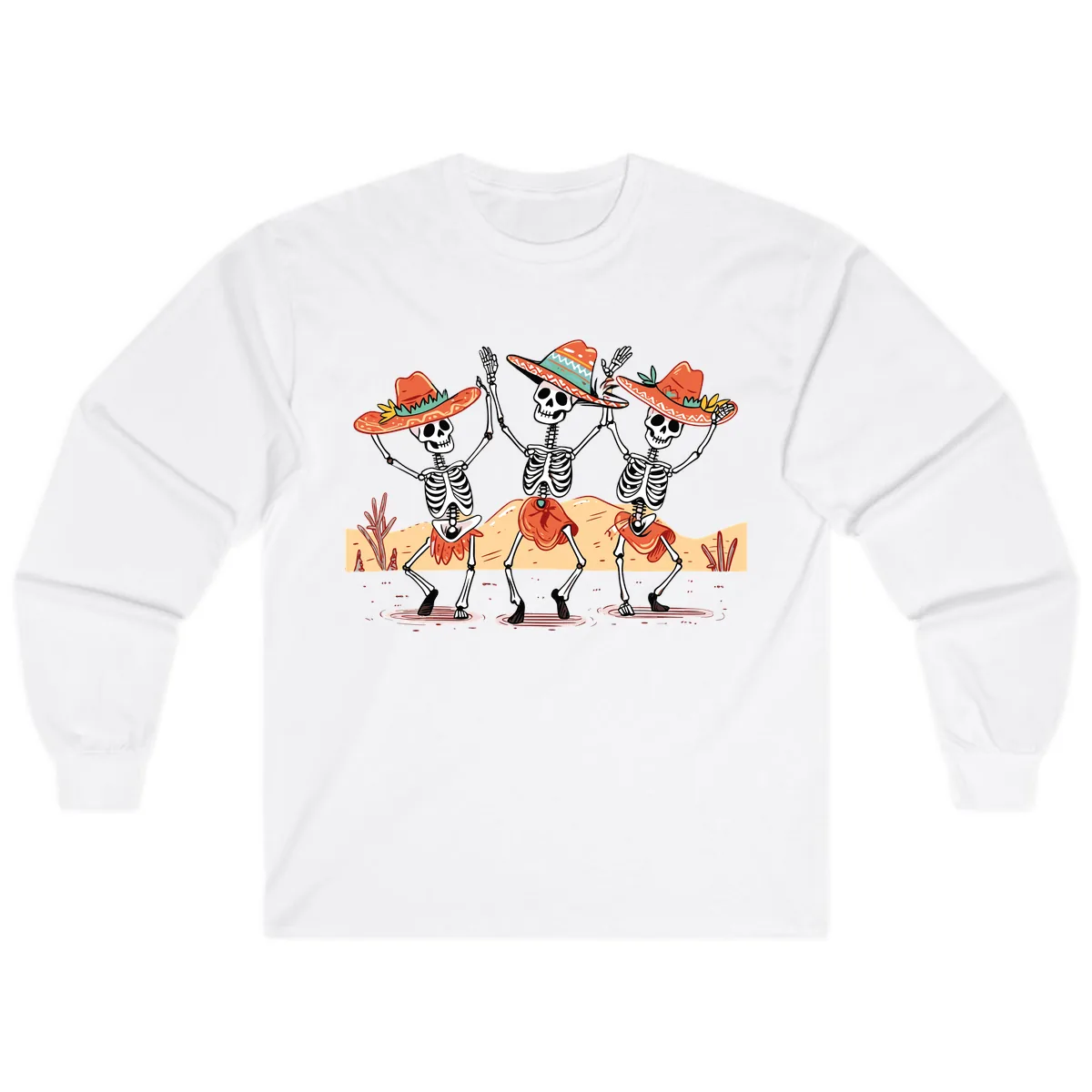 Dancing Skeletons Fiesta Long Sleeve in White