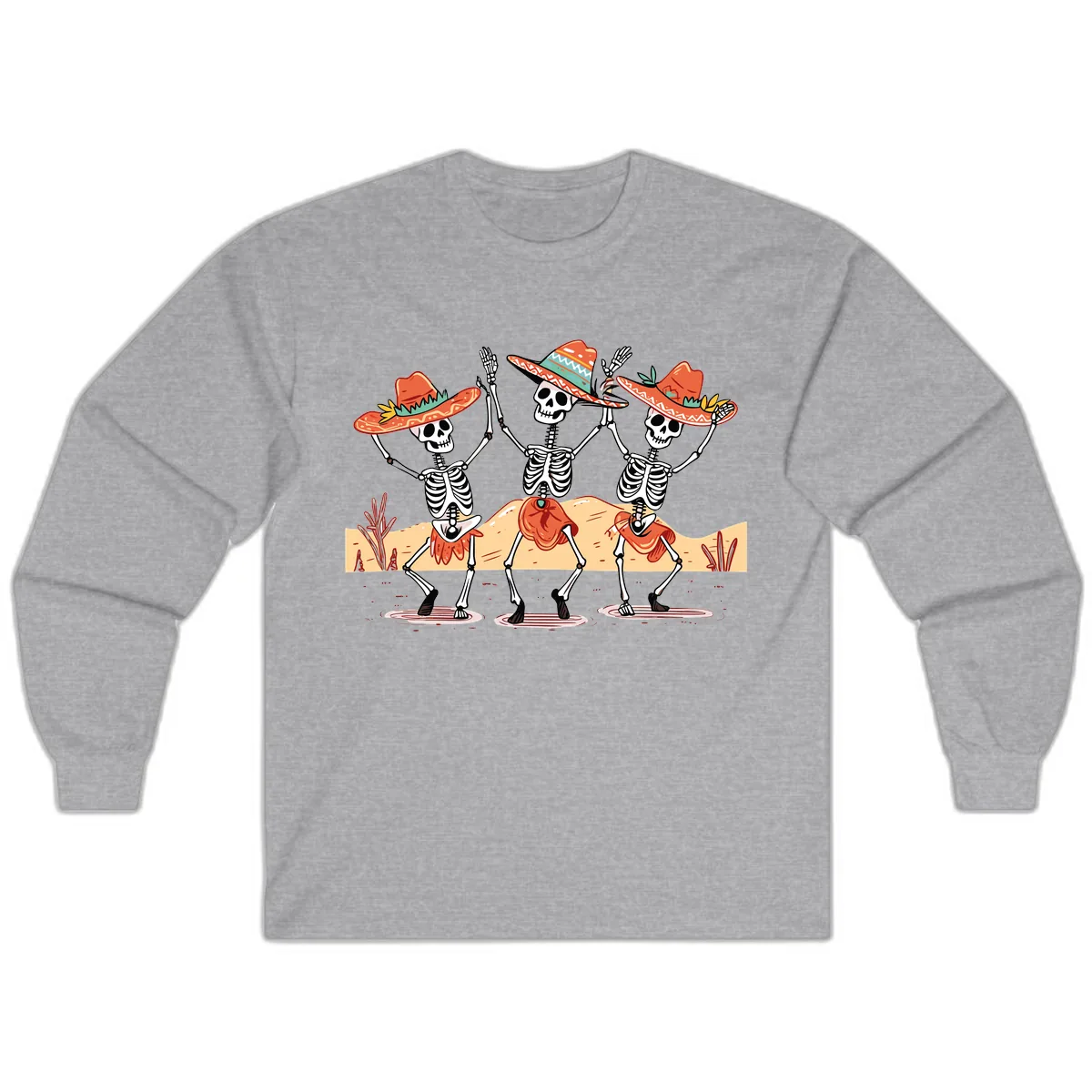 Dancing Skeletons Fiesta Long Sleeve in Sport Grey