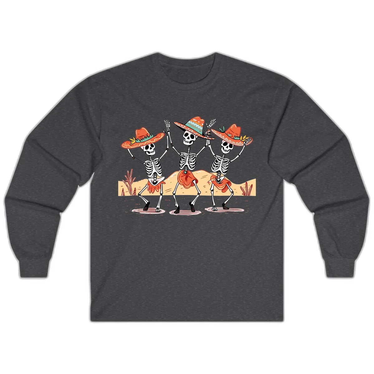 Dancing Skeletons Fiesta Long Sleeve in Dark Heather