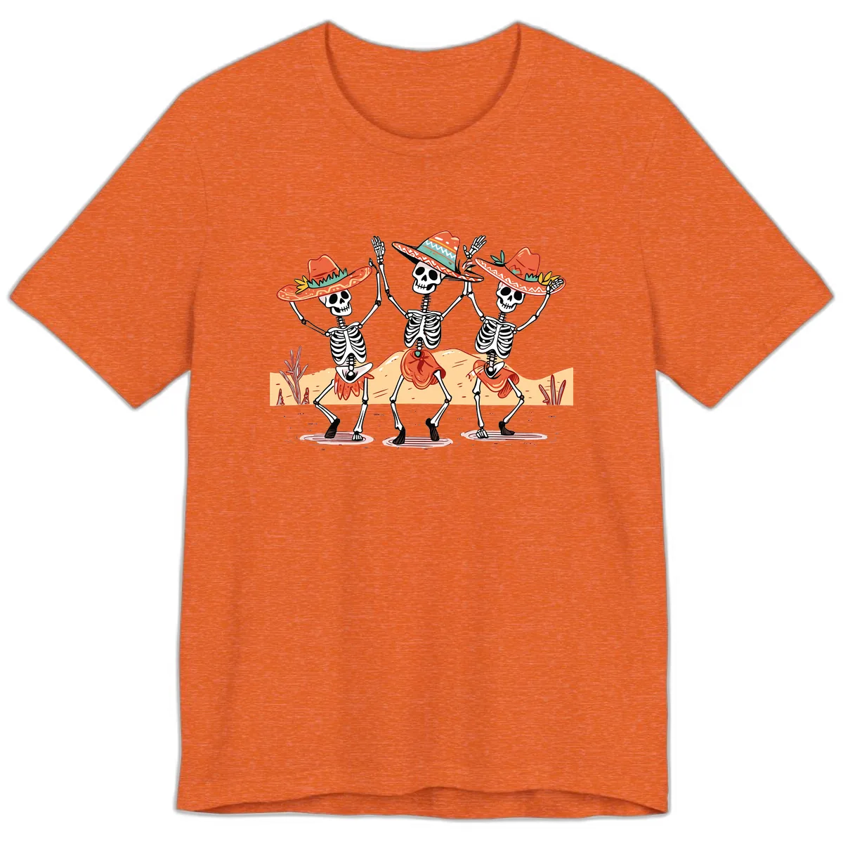 Dancing Skeletons Fiesta Premium T-Shirt in Heather Orange