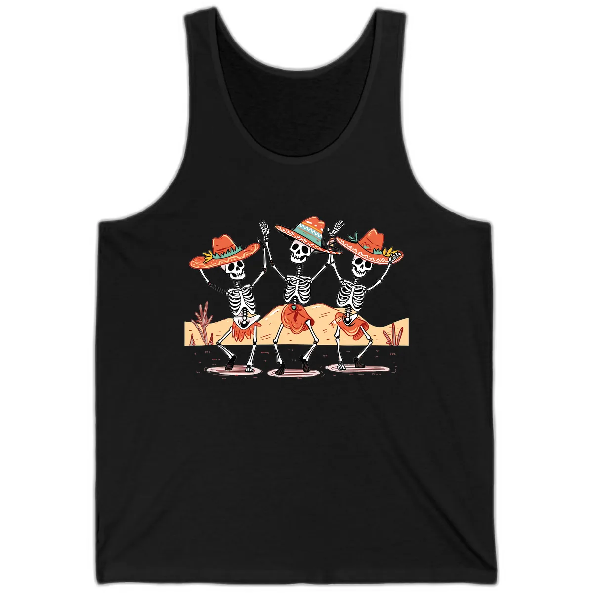 Dancing Skeletons Fiesta Tank in Black