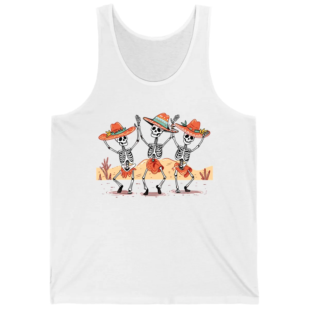 Dancing Skeletons Fiesta Tank in White