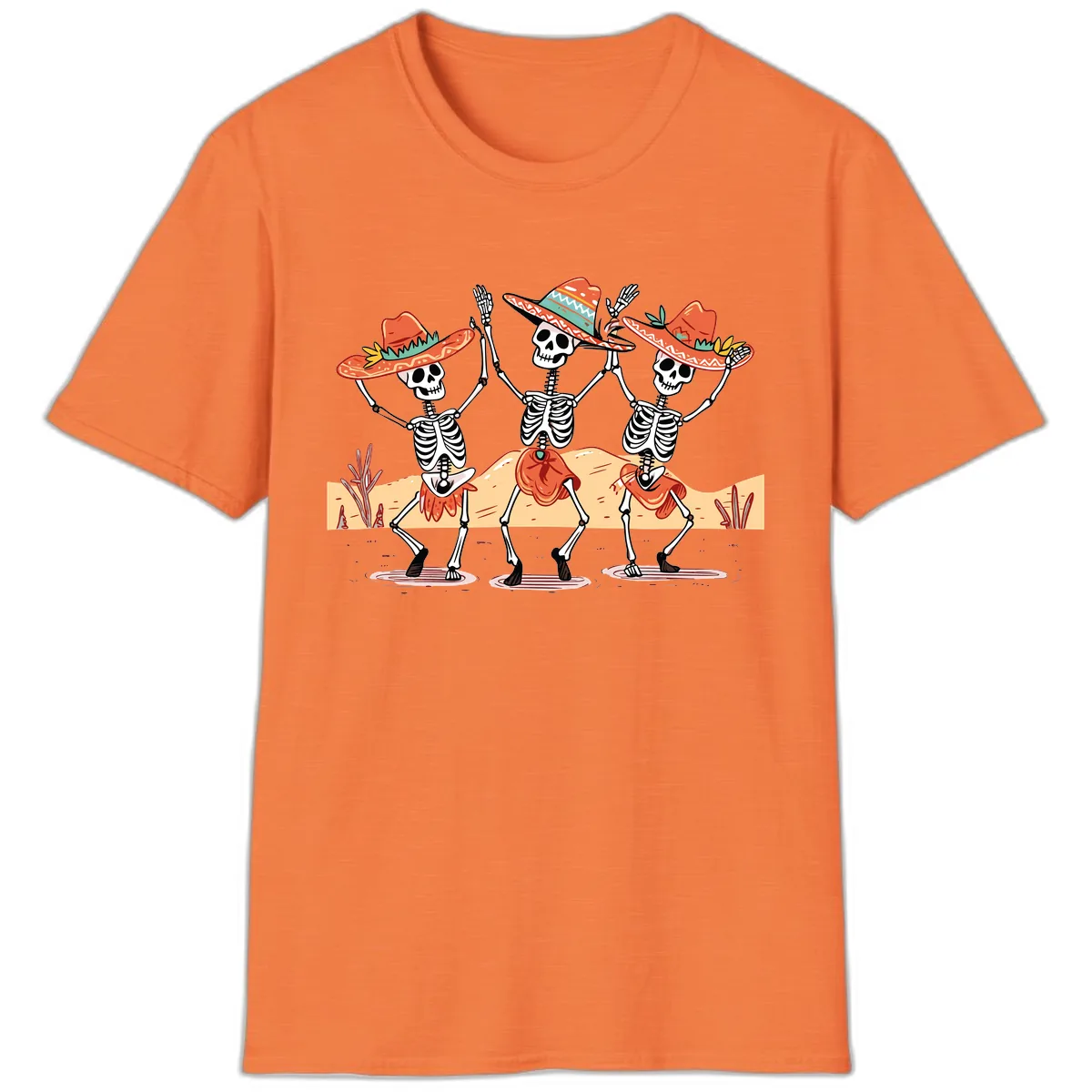 Dancing Skeletons Fiesta T-Shirt in Heather Orange