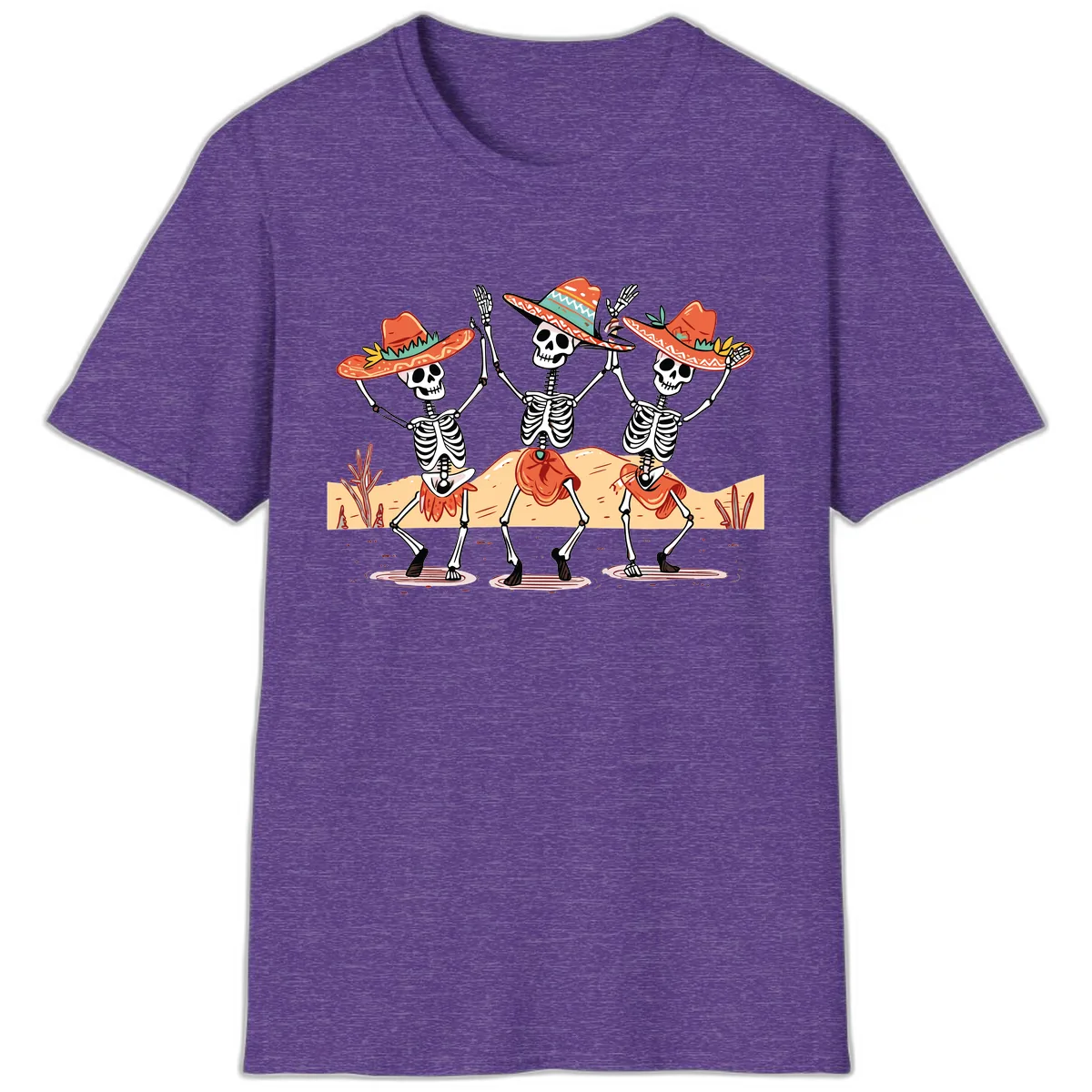 Dancing Skeletons Fiesta T-Shirt in Heather Purple