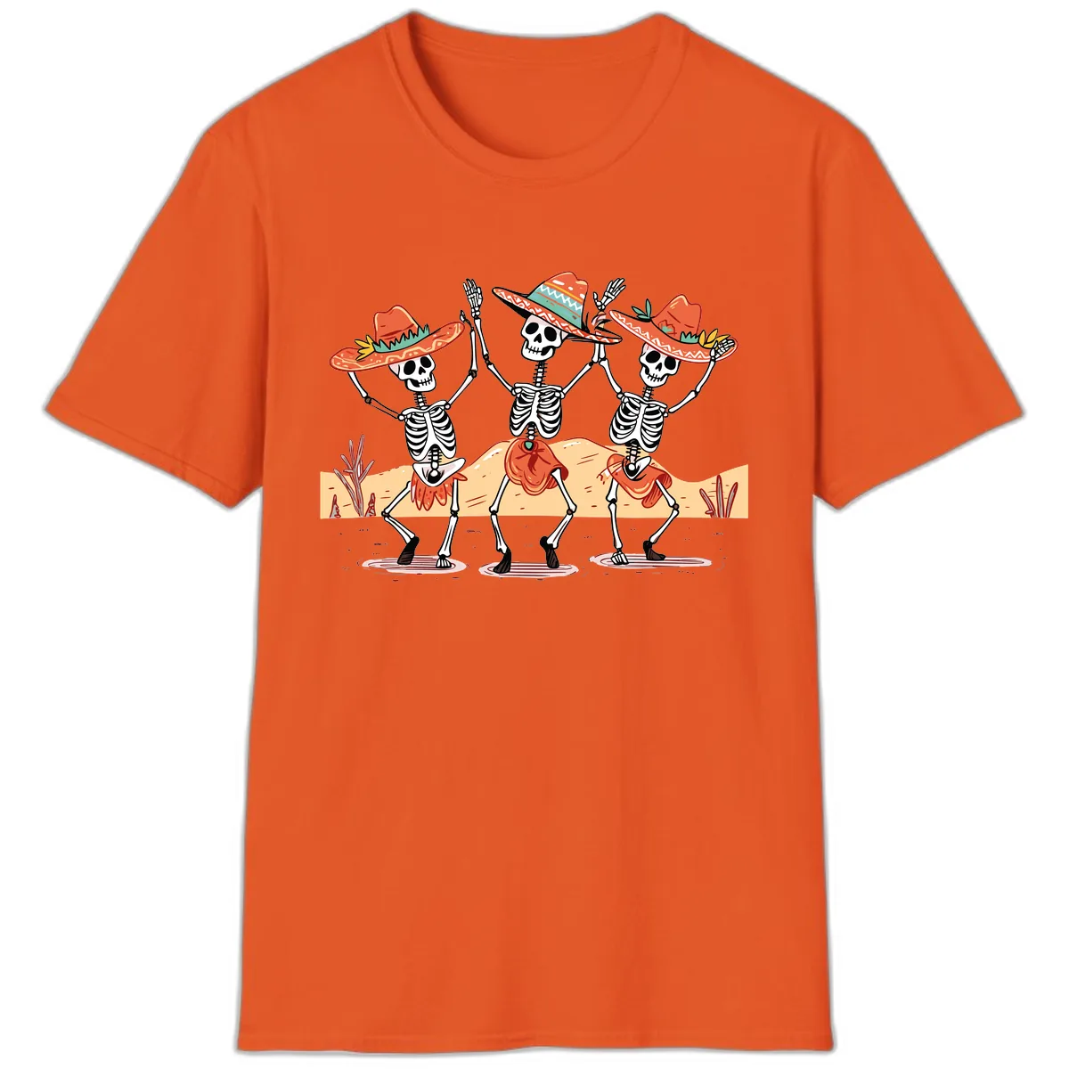 Dancing Skeletons Fiesta T-Shirt in Orange