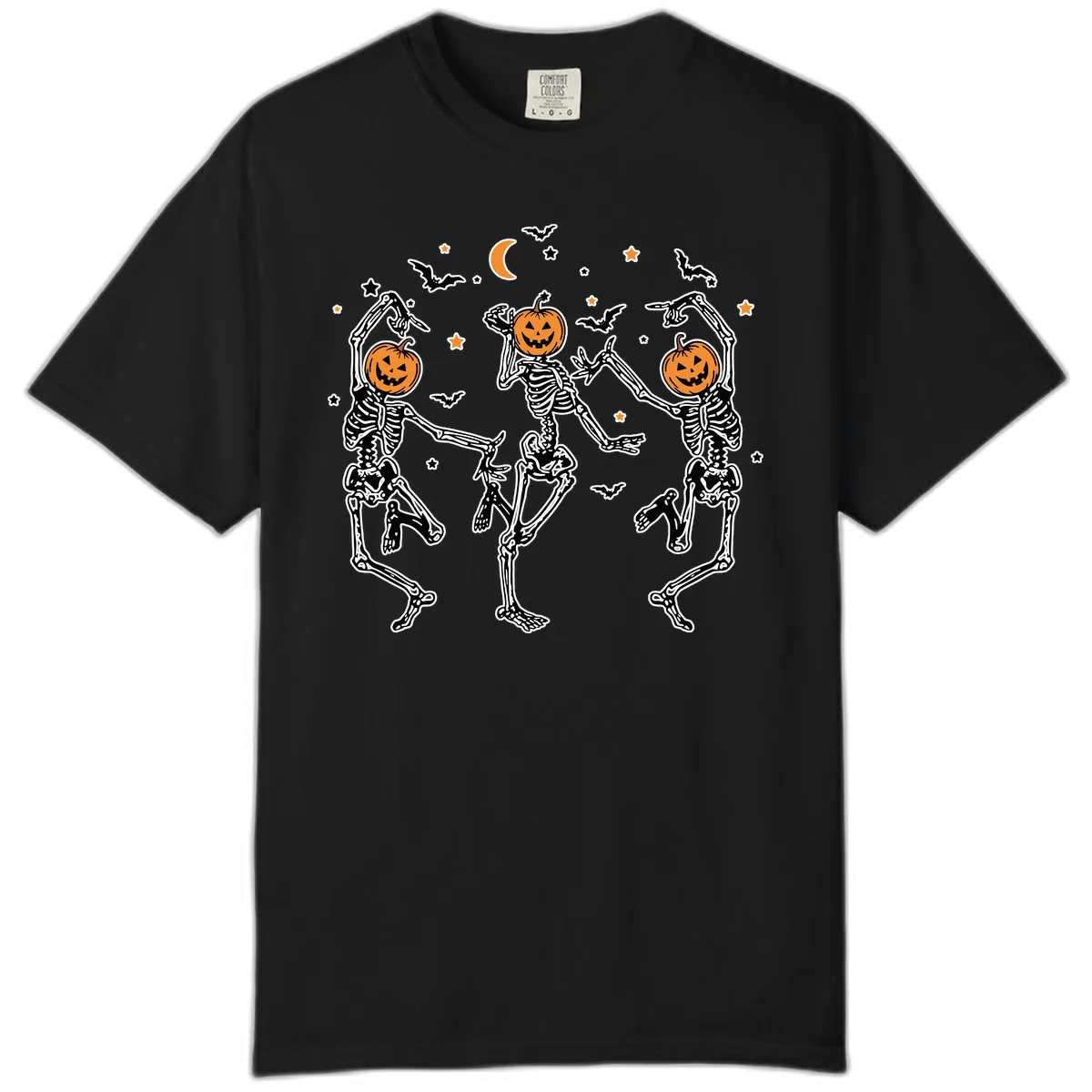 Dancing Skeletons With Pumpkin Heads Comfort Color in Black