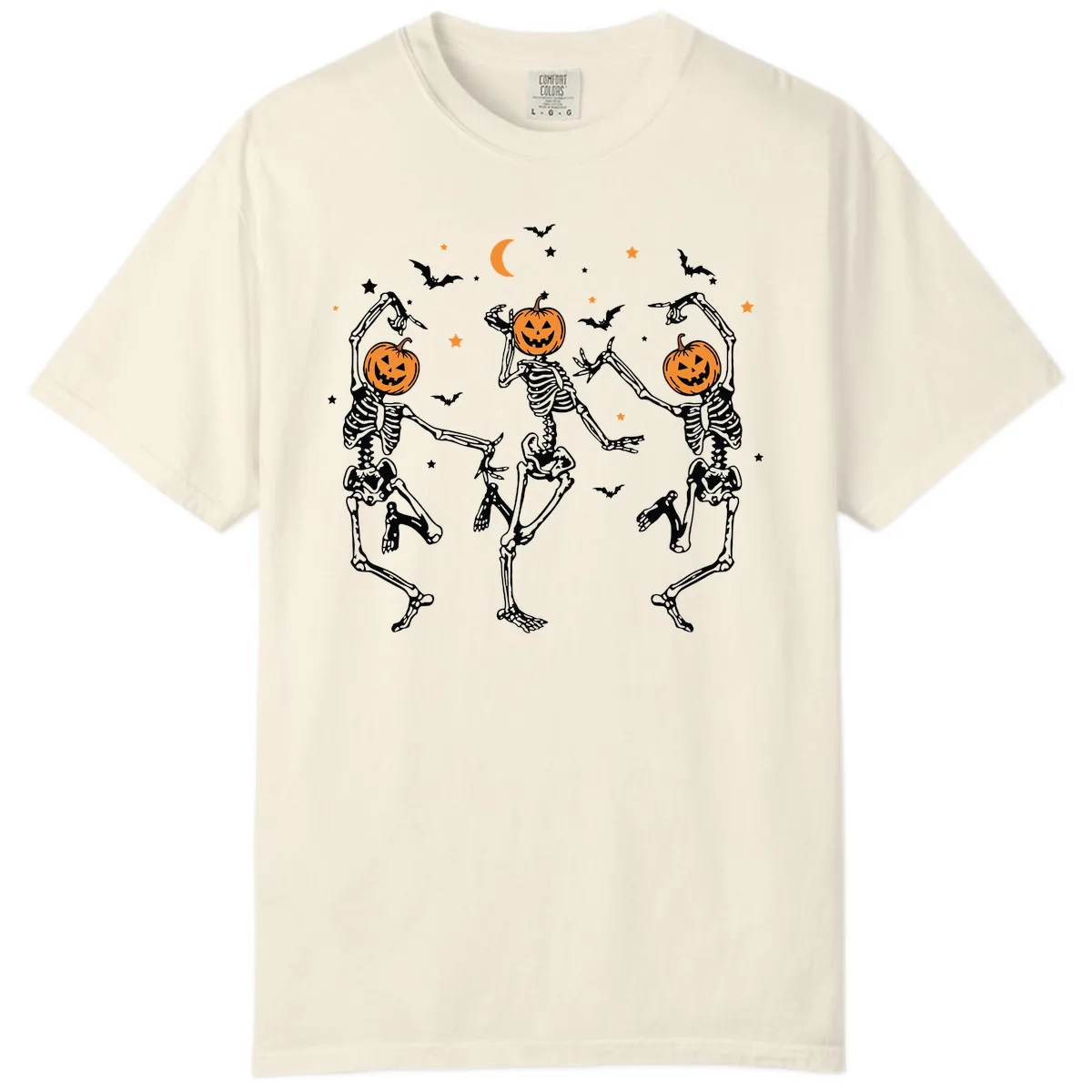 Dancing Skeletons With Pumpkin Heads Comfort Color in Ivory