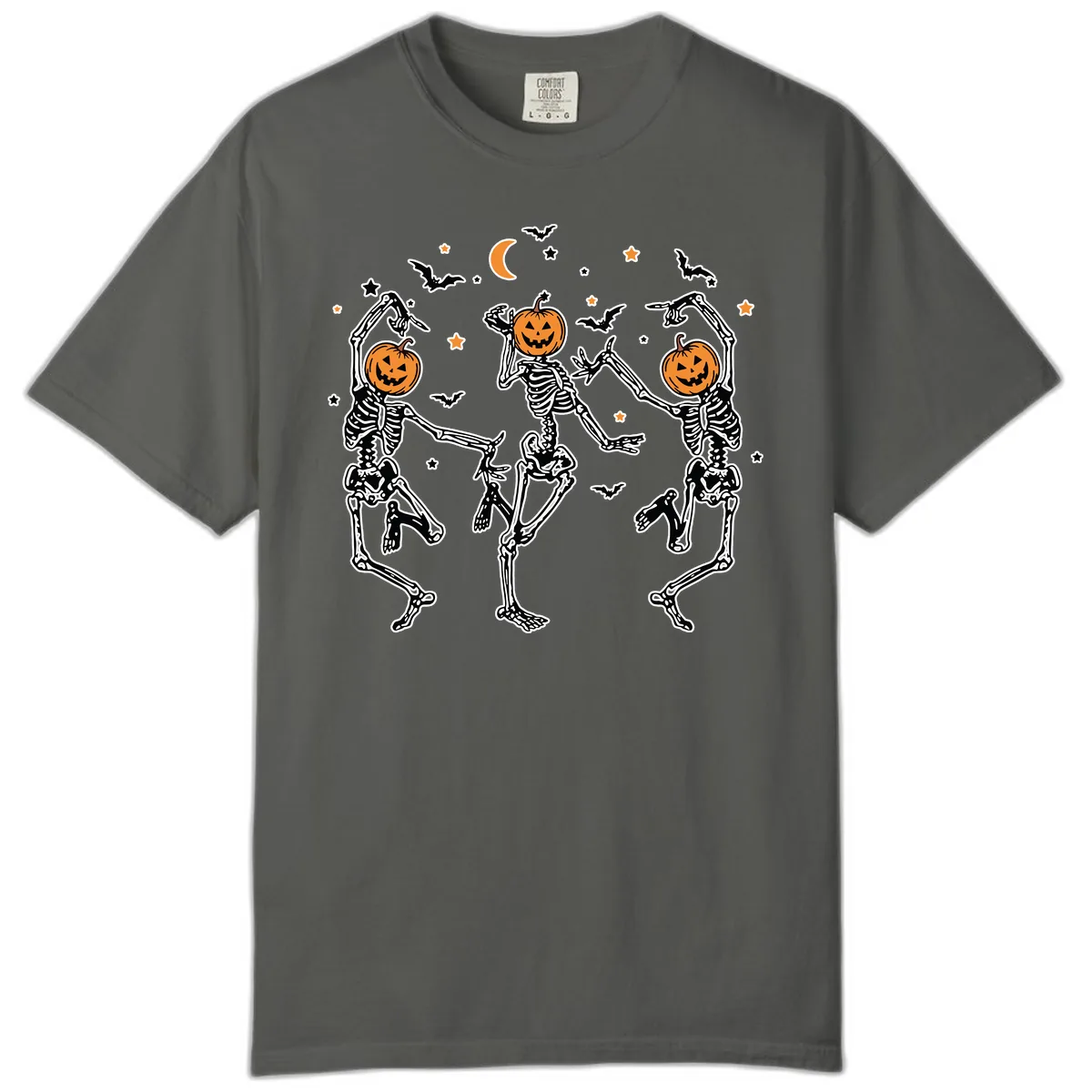 Dancing Skeletons With Pumpkin Heads Comfort Color in Pepper