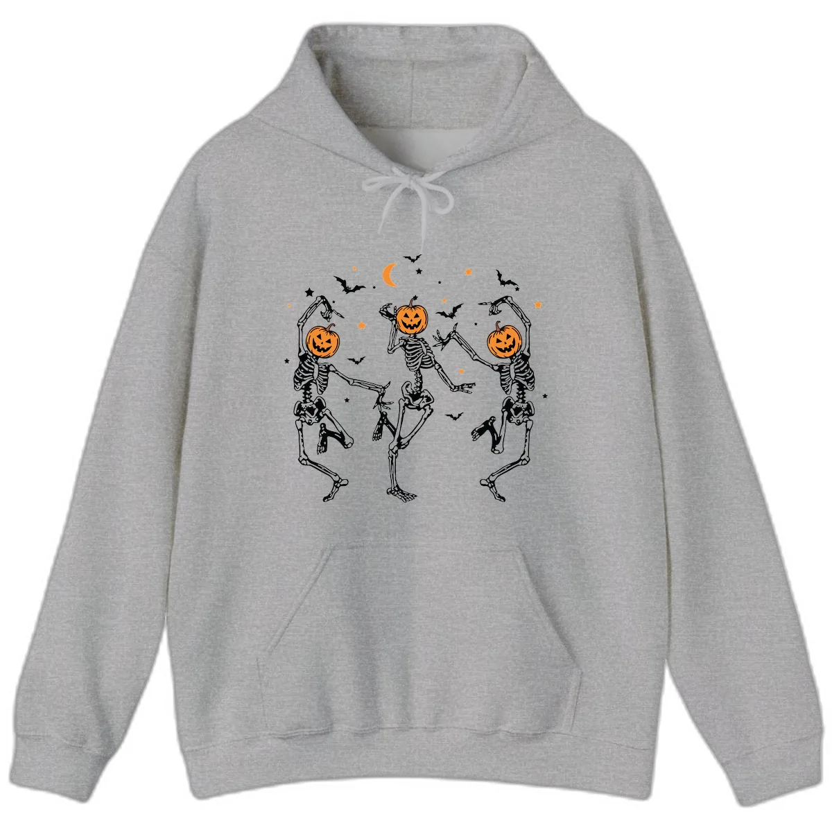 Dancing Skeletons With Pumpkin Heads Hoodie in Sport Grey