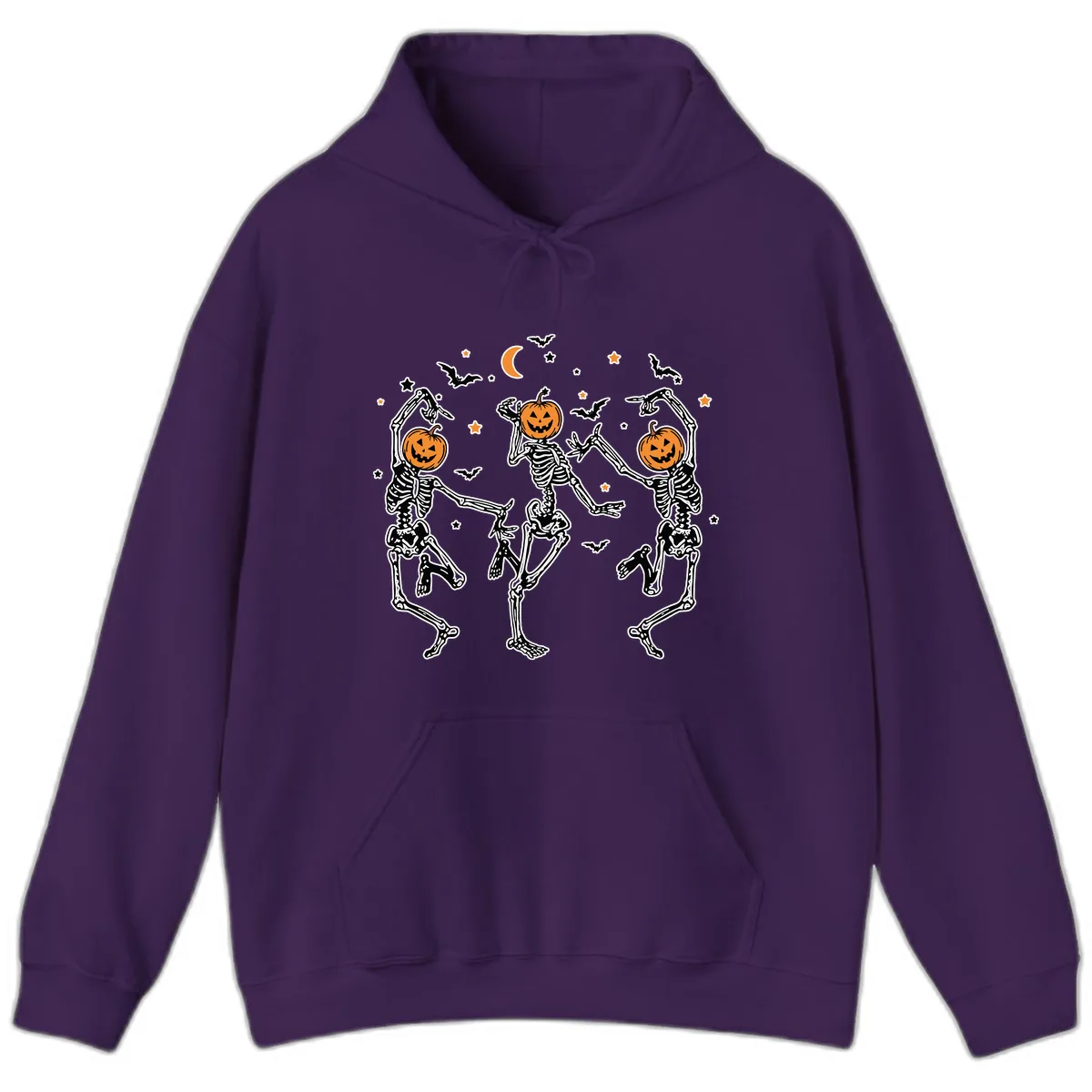 Dancing Skeletons With Pumpkin Heads Hoodie in Purple