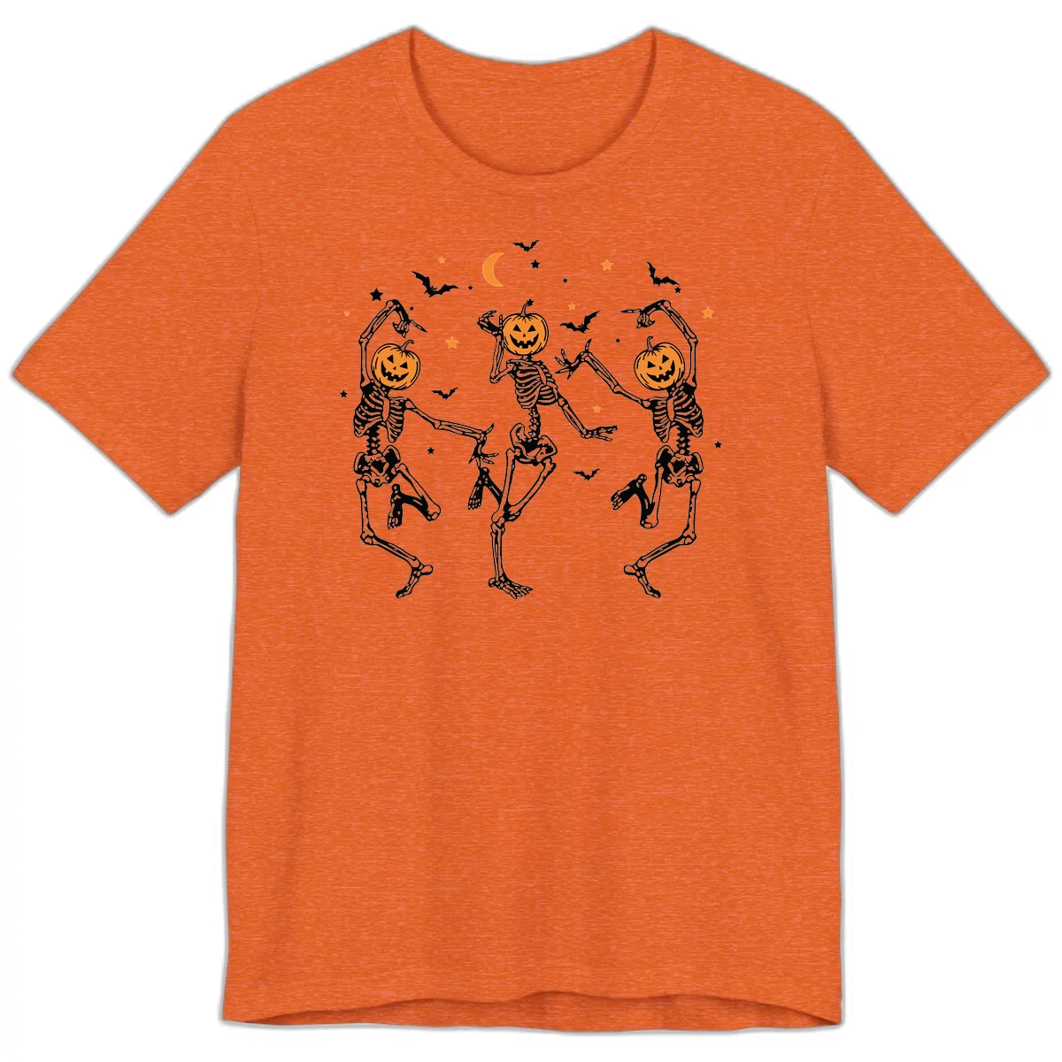 Dancing Skeletons With Pumpkin Heads Premium T-Shirt in Heather Orange