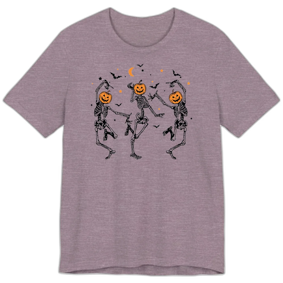 Dancing Skeletons With Pumpkin Heads Premium T-Shirt in Heather Purple