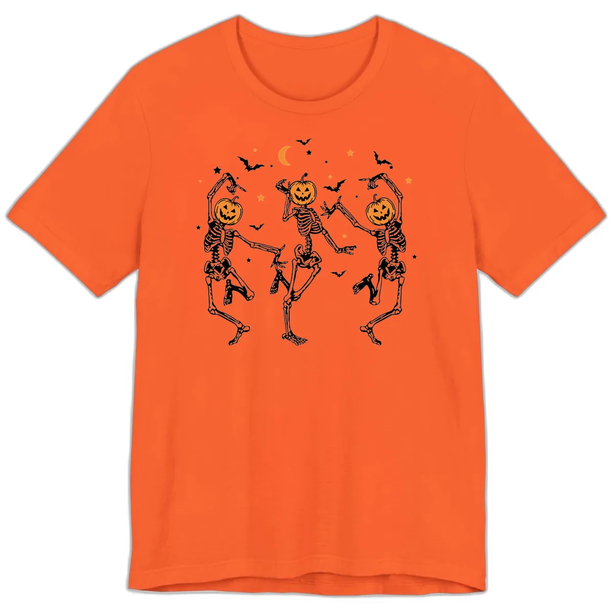 Dancing Skeletons With Pumpkin Heads Premium T-Shirt in Orange