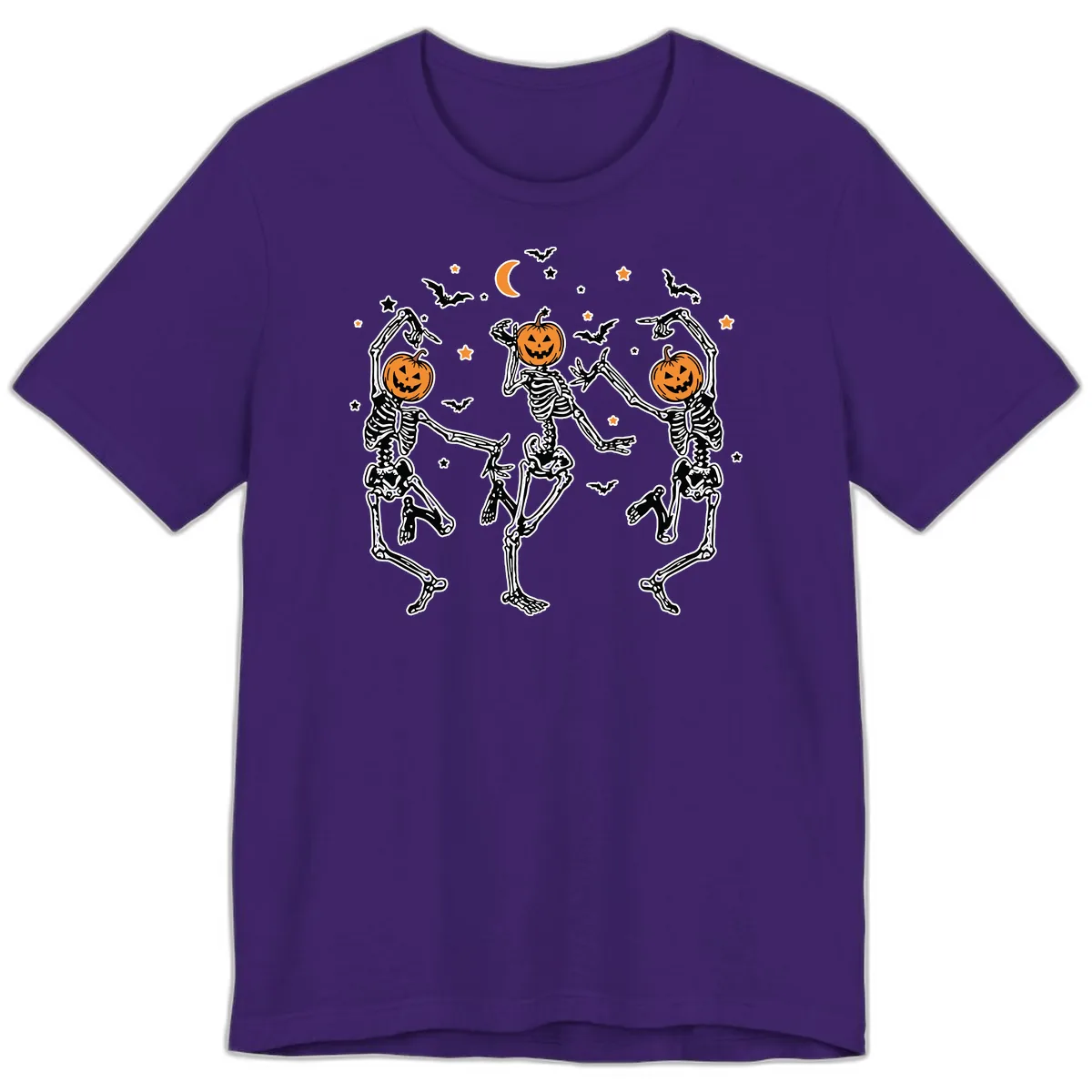 Dancing Skeletons With Pumpkin Heads Premium T-Shirt in Team Purple