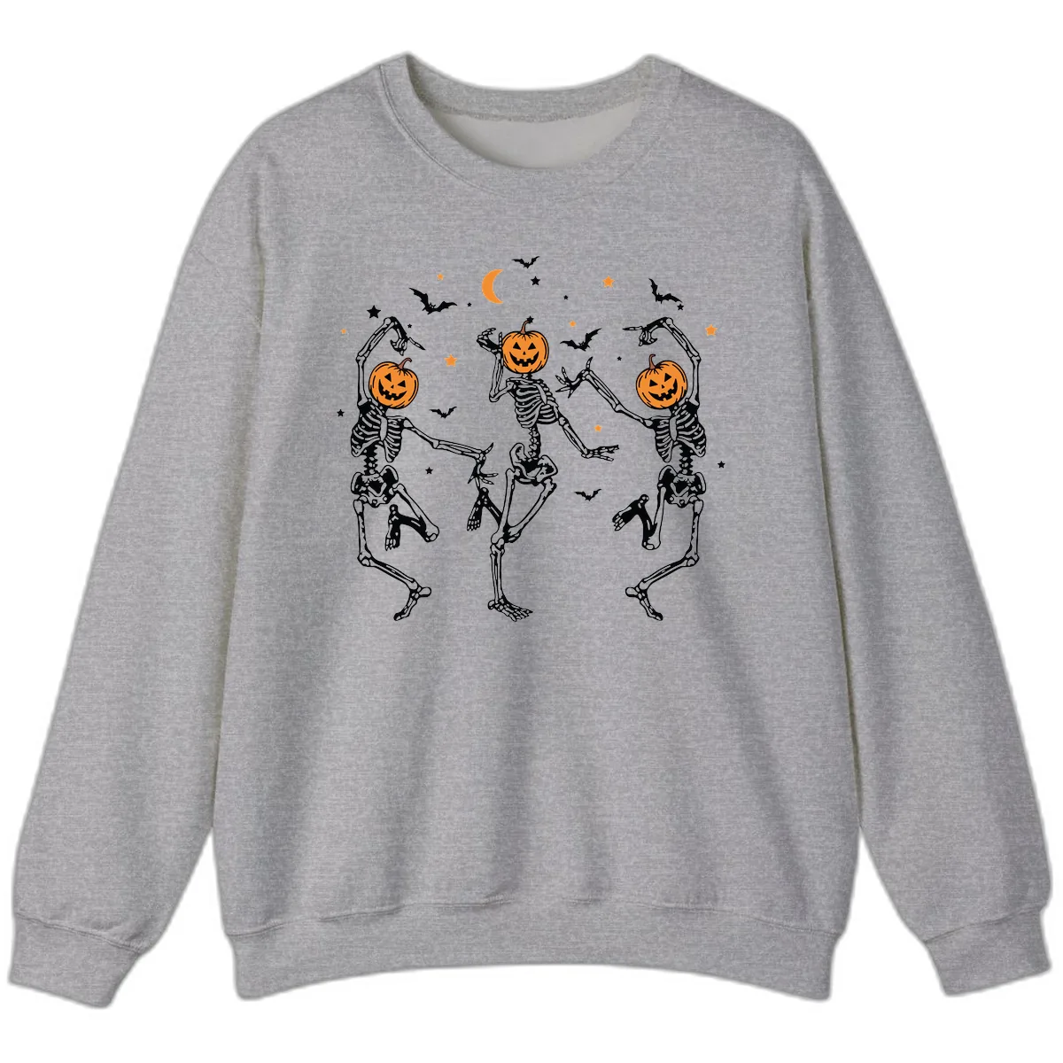 Dancing Skeletons With Pumpkin Heads Sweatshirt in Sport Grey