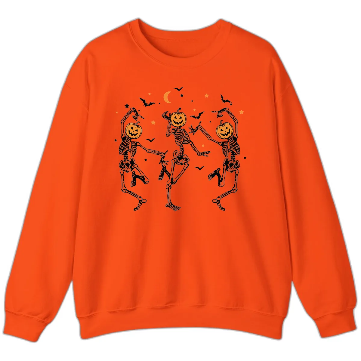 Dancing Skeletons With Pumpkin Heads Sweatshirt in Orange