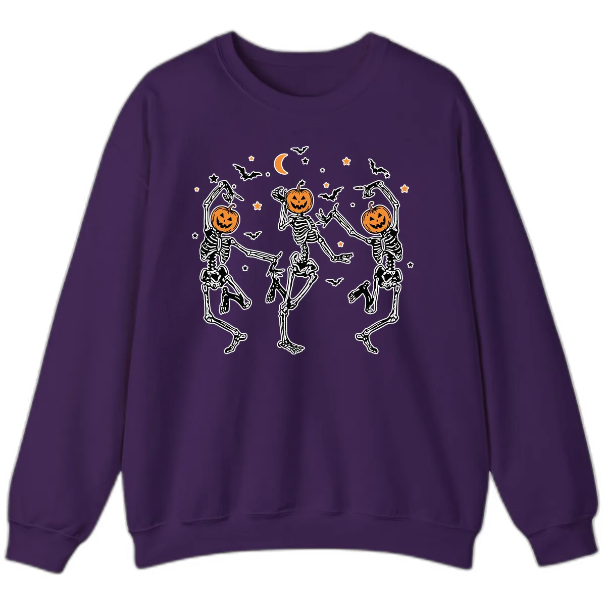 Dancing Skeletons With Pumpkin Heads Sweatshirt in Purple