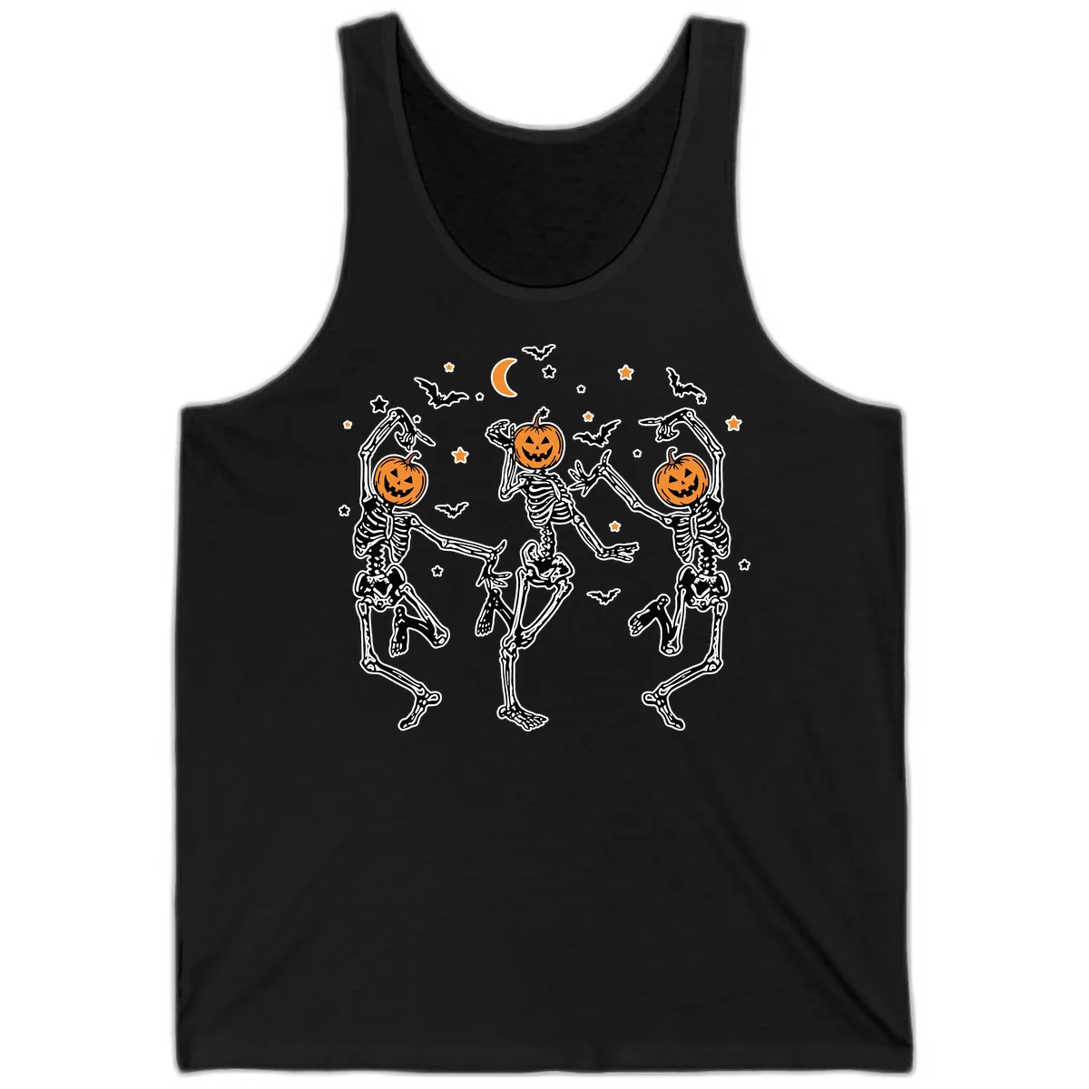 Dancing Skeletons With Pumpkin Heads Tank in Black