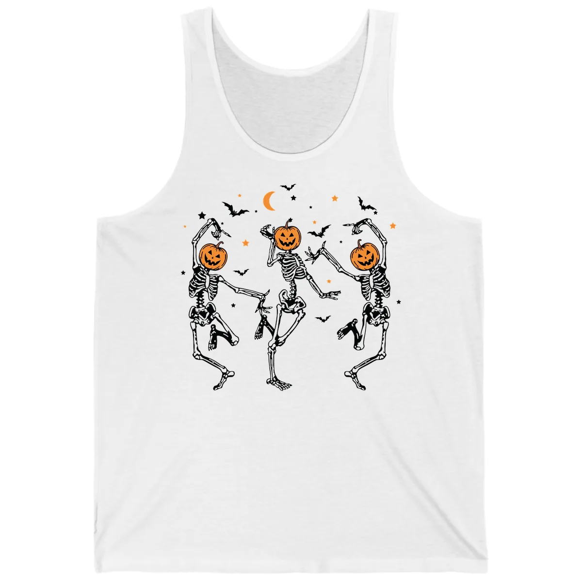 Dancing Skeletons With Pumpkin Heads Tank in White