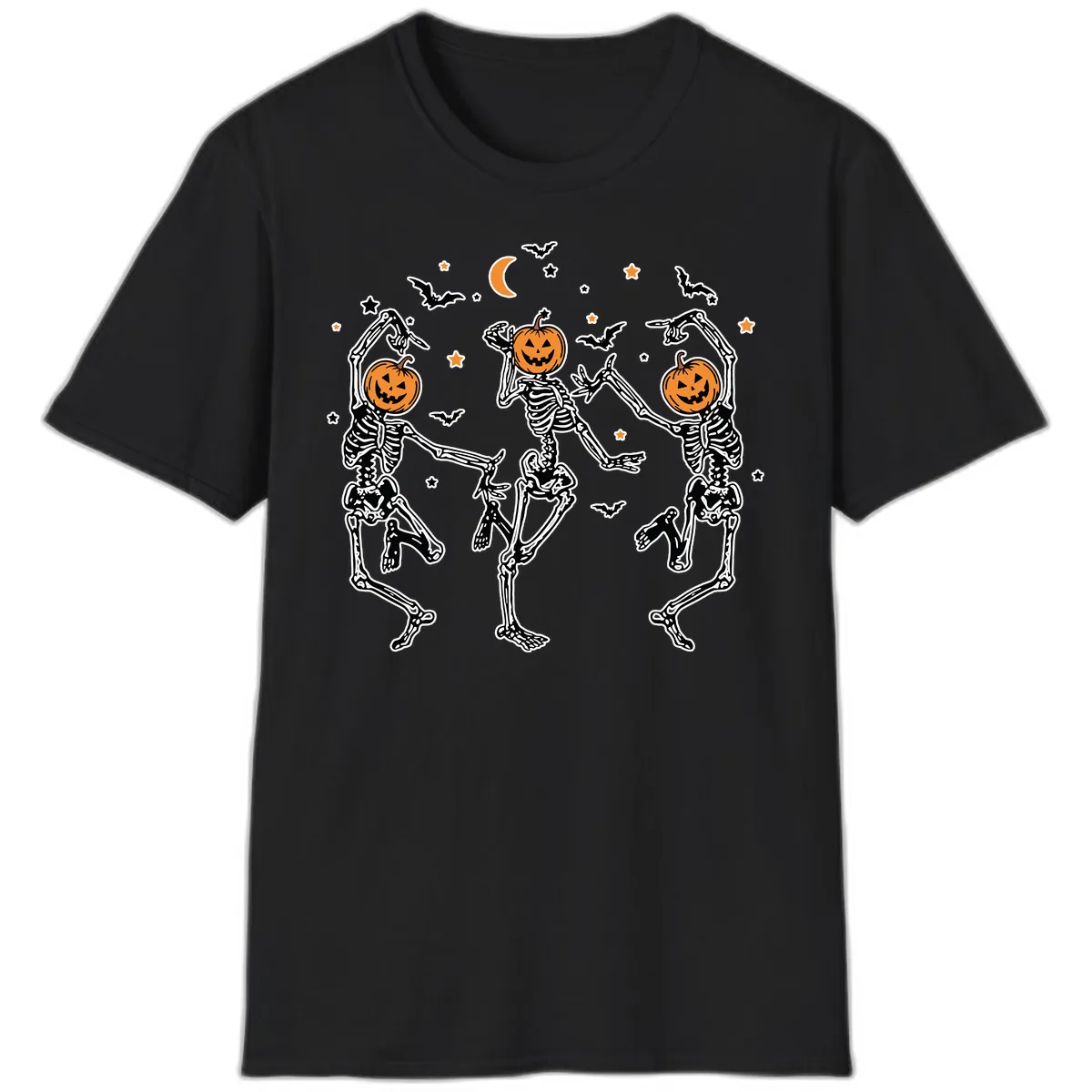 Dancing Skeletons With Pumpkin Heads T-Shirt in Black