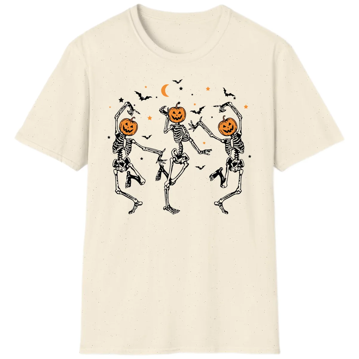 Dancing Skeletons With Pumpkin Heads T-Shirt in Natural