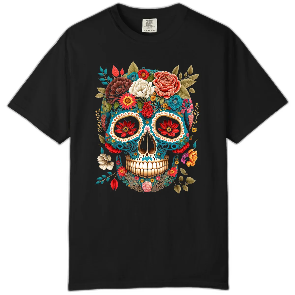 Vibrant Floral Calavera Sugar Skull Comfort Color in Black