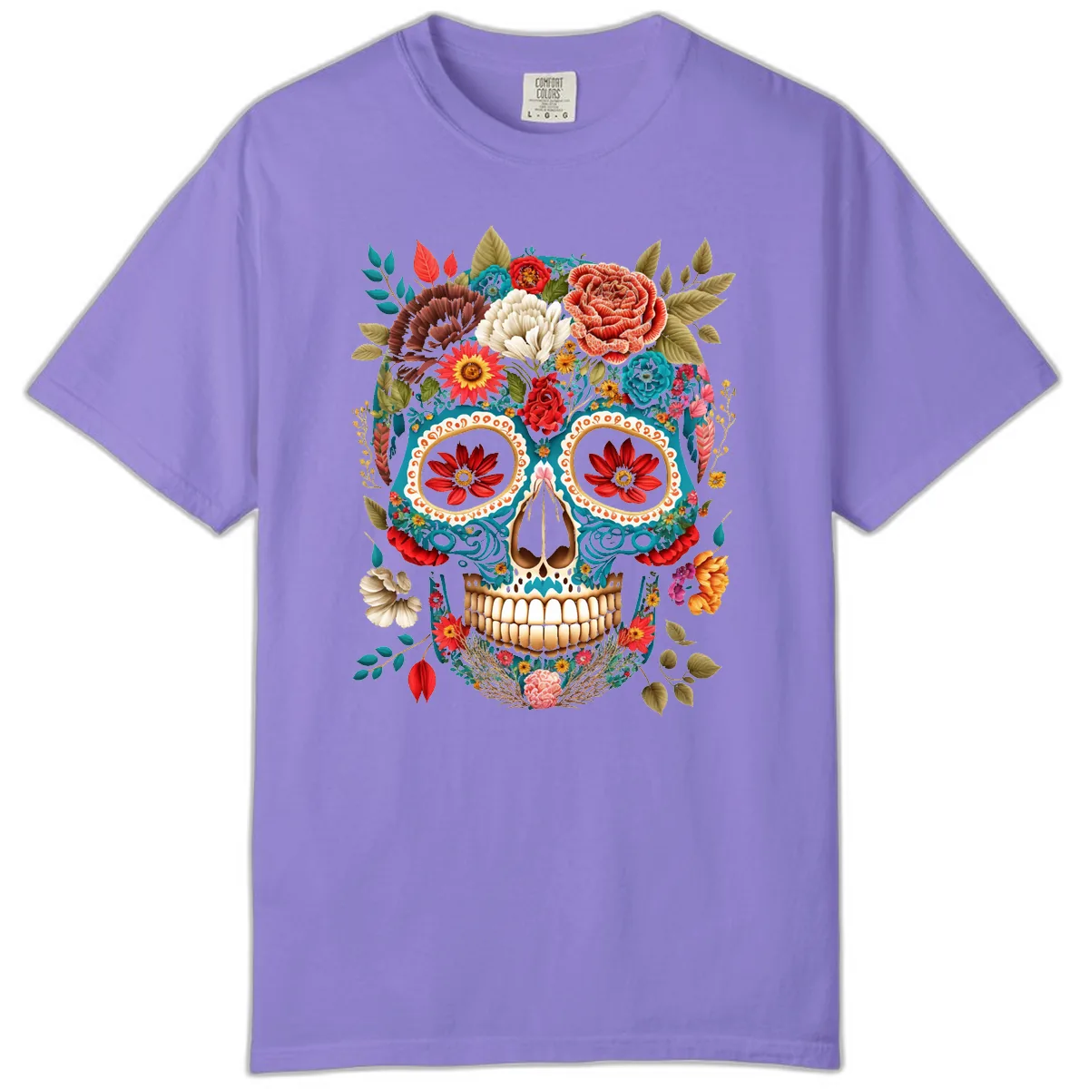 Vibrant Floral Calavera Sugar Skull Comfort Color in Violet