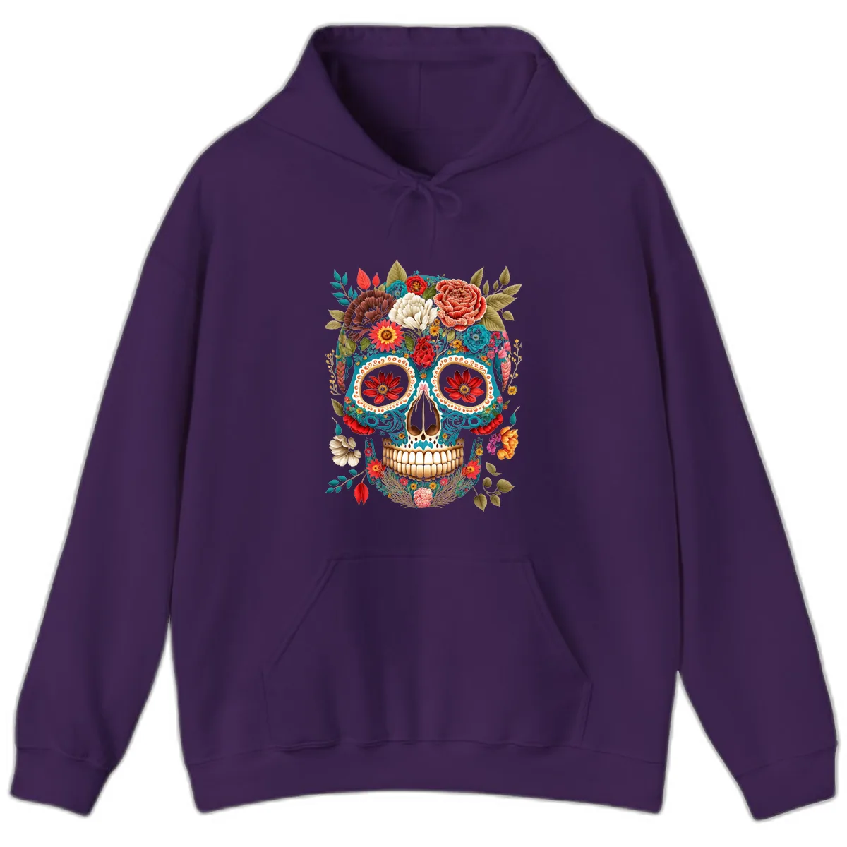 Vibrant Floral Calavera Sugar Skull Hoodie in Purple
