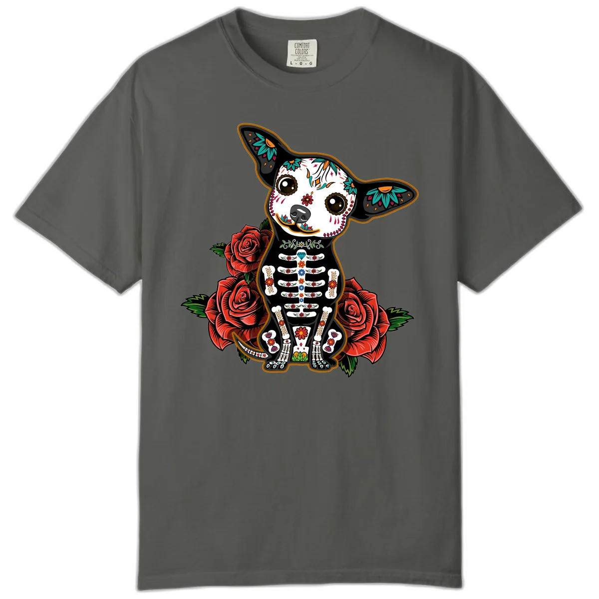 Día de los Muertos Chihuahua Sugar Skull Dog Comfort Color in Pepper