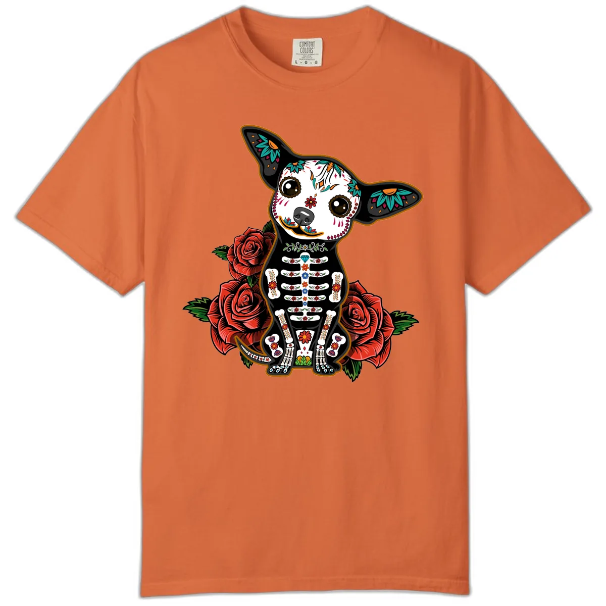 Día de los Muertos Chihuahua Sugar Skull Dog Comfort Color in Burnt Orange