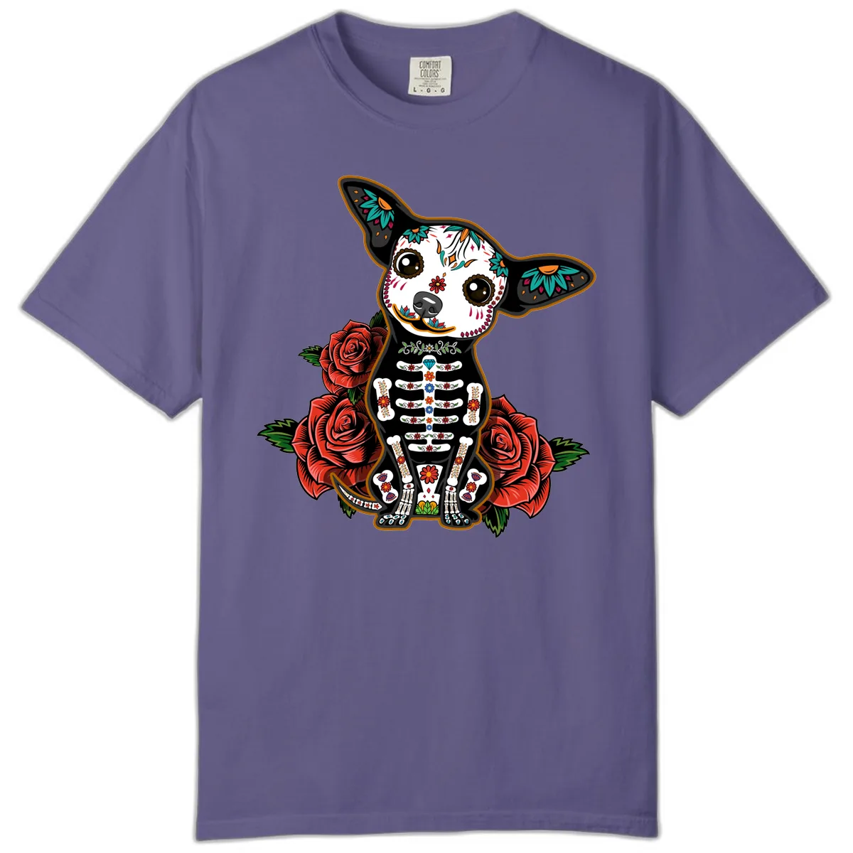 Día de los Muertos Chihuahua Sugar Skull Dog Comfort Color in Grape