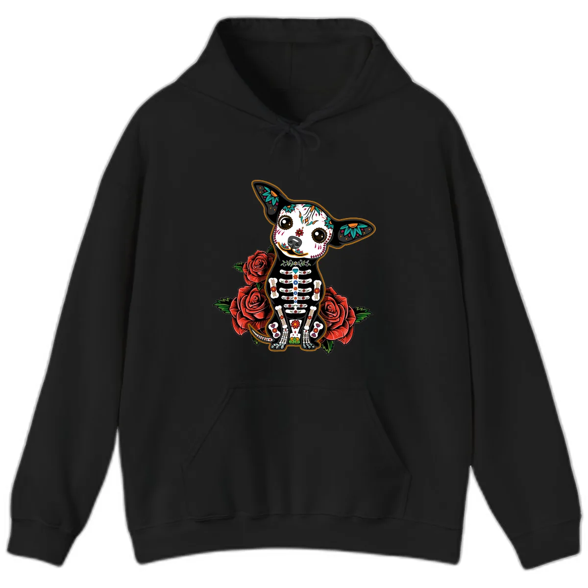 Día de los Muertos Chihuahua Sugar Skull Dog Hoodie in Black