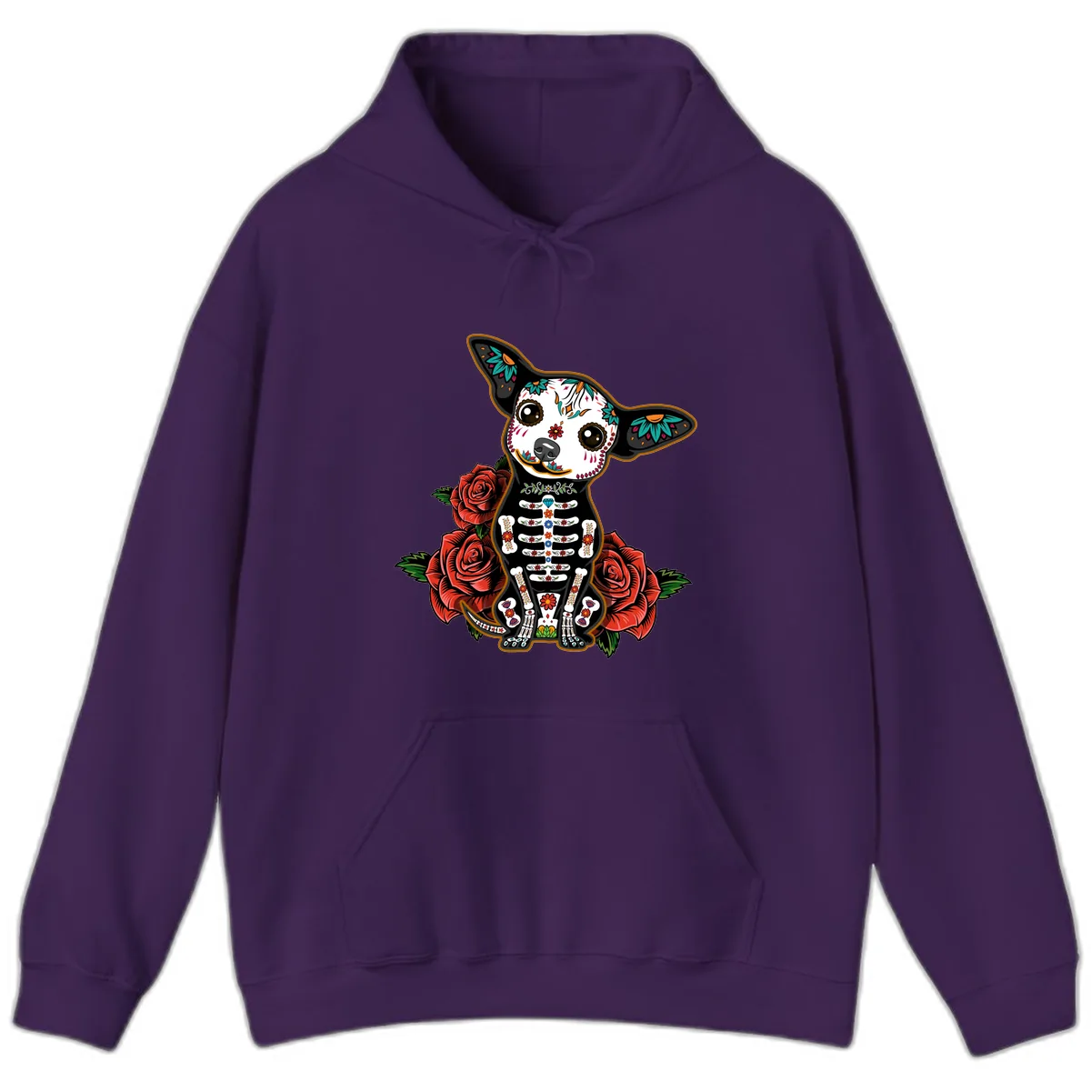 Día de los Muertos Chihuahua Sugar Skull Dog Hoodie in Purple