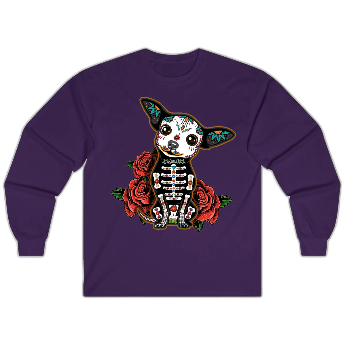 Día de los Muertos Chihuahua Sugar Skull Dog Long Sleeve in Purple